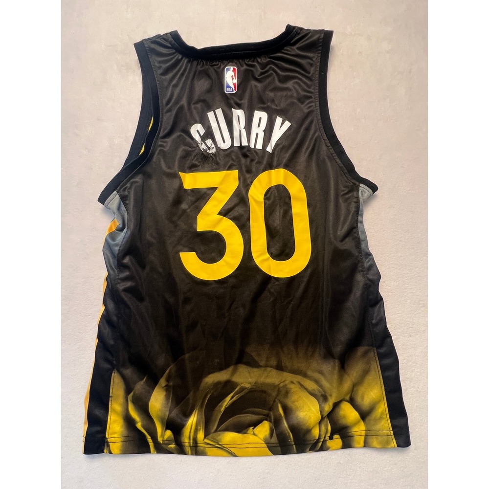 Fanatics Small Basketball Jersey Warriors Steph Curry Black Yellow Rose Print 30